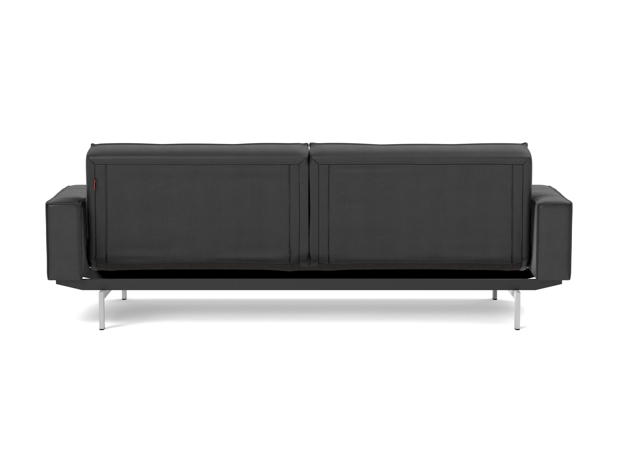 Schlafsofa Splitback mit Armlehnen Lederoptik Faunal 550-Black Beine Chrom