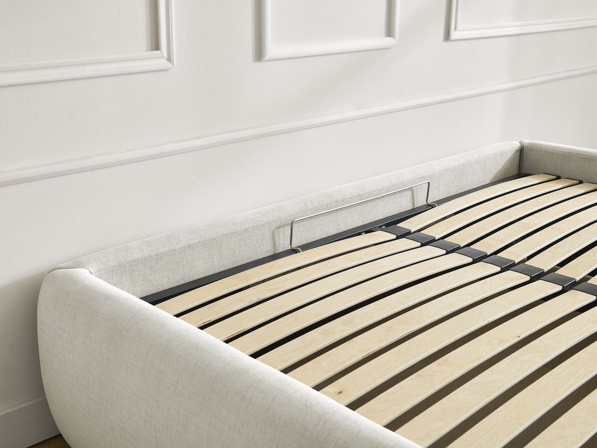 Bobochic Inera Bettgestell mit Bettkasten, ohne Kopfteil Stoff Beige, Liegefläche 160 × 200 cm