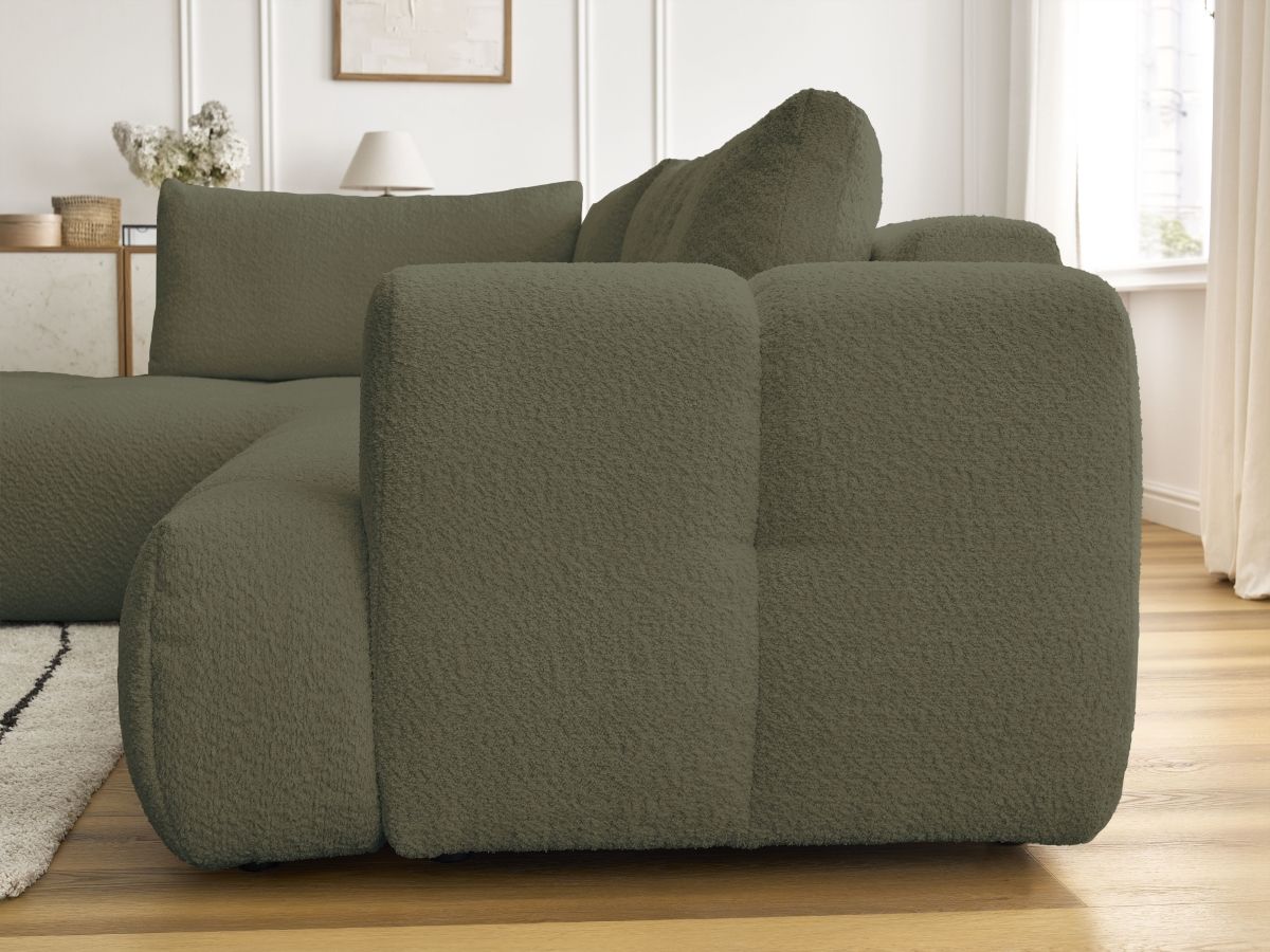 Bobochic Fuji Ecksofa mit Schlaffunktion und Bettkasten 282 × 204 cm Bouclé-Stoff Grün Ecke links