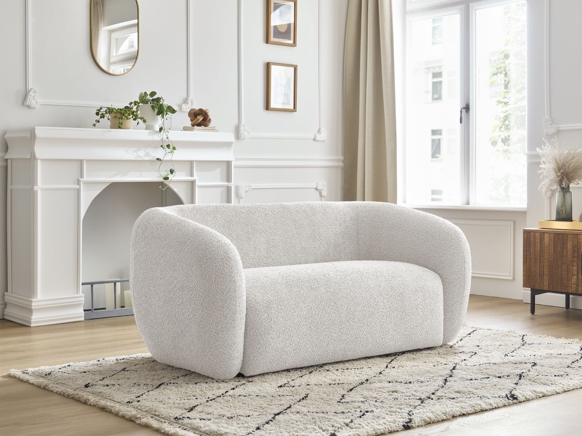 Bobochic Celine Sofa 2-Sitzer Bouclé-Stoff Weiß