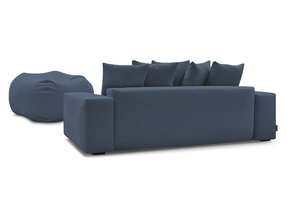 Bobochic Voltaire Schlafsofa 4-Sitzer mit Bettkasten und Pouf Melange-Stoff Dunkelblau