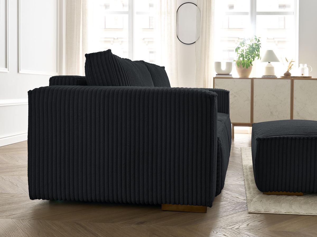 Bobochic Chelsea Schlafsofa 4-Sitzer mit Bettkasten und Pouf Breitcord weich Schwarz