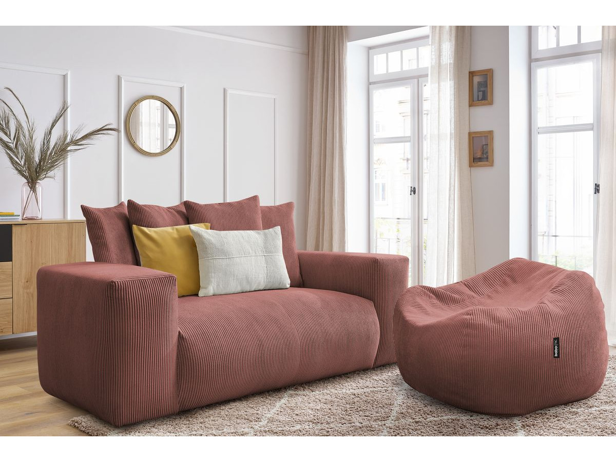 Bobochic Voltaire Sofa 2-Sitzer mit Pouf Cordsamt Rosa