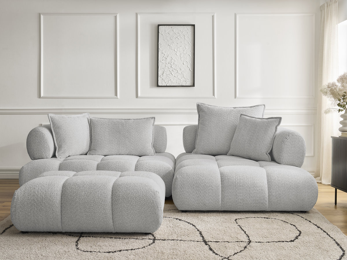 Bobochic Alya Ecksofa mit Pouf Bouclé-Stoff Hellgrau Ecke rechts