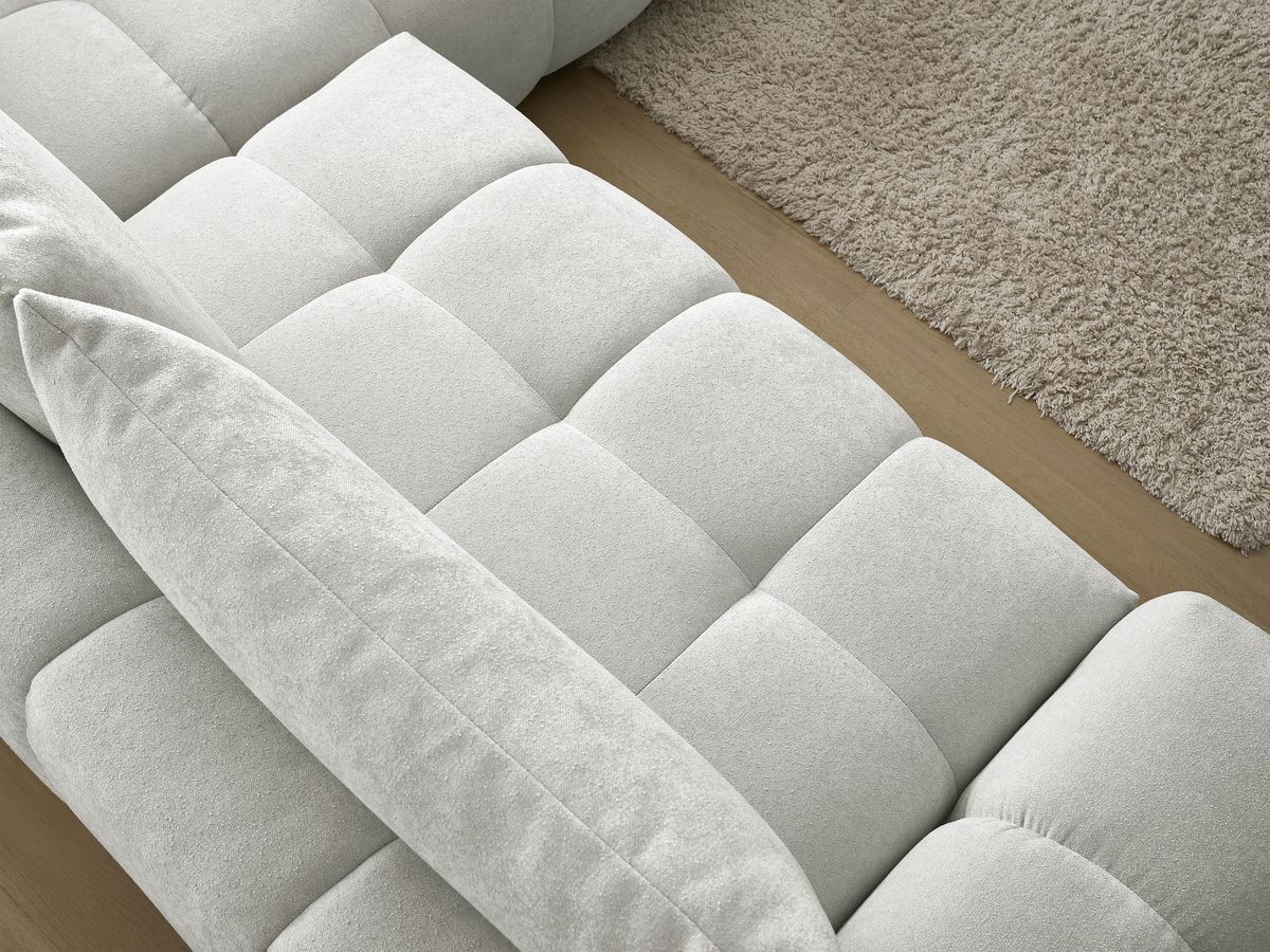 Bobochic Everest Ecksofa mit Schlaffunktion und Bettkasten 320 × 212 cm, 5 Kissen Strukturstoff Hellgrau Ecke rechts