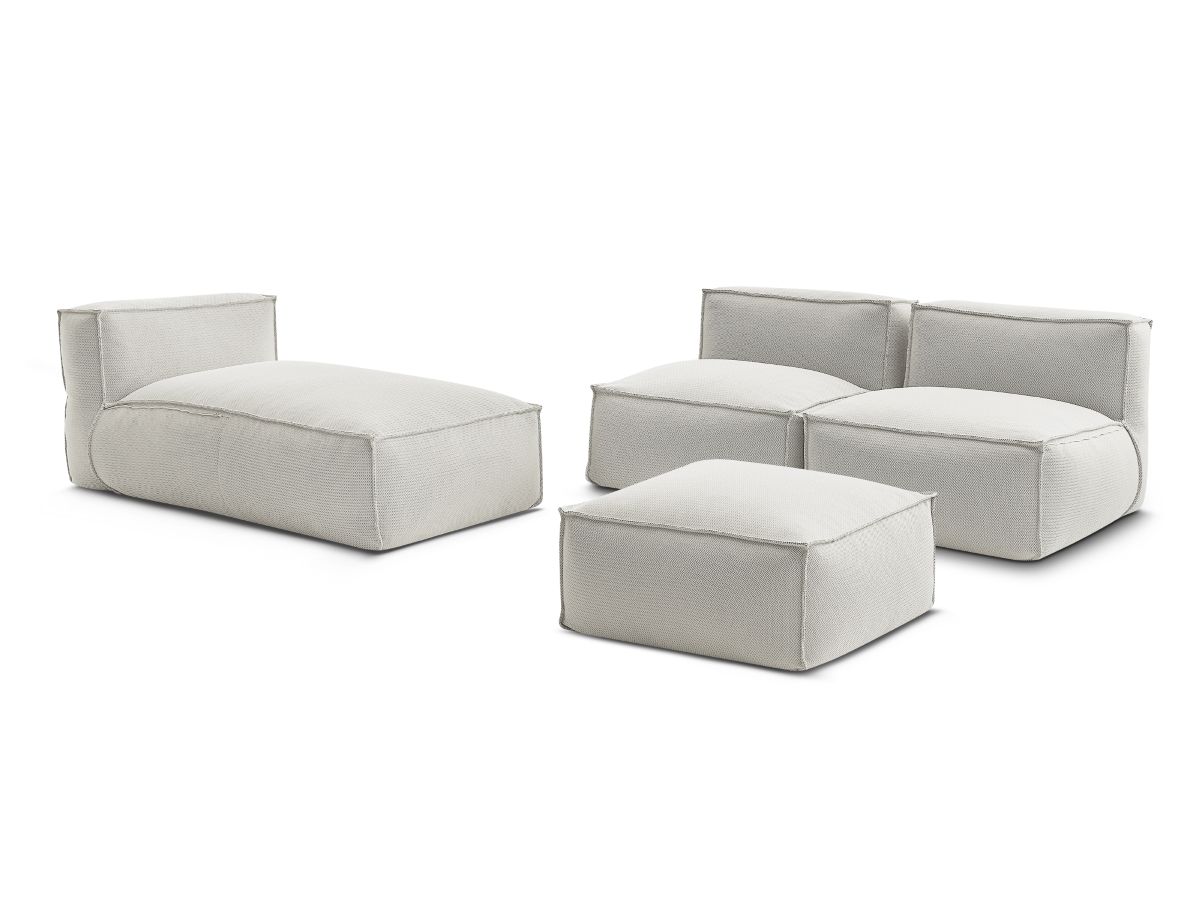Bobochic Biarritz Gartensofa 4-Sitzer mit Pouf 252 × 168 cm Melange-Stoff Beige