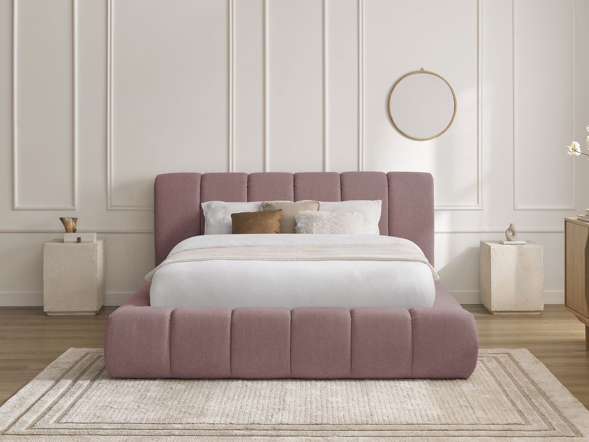 Bobochic Denali Polsterbett mit Bettkasten Stoff Rosa, Liegefläche 140 × 190 cm