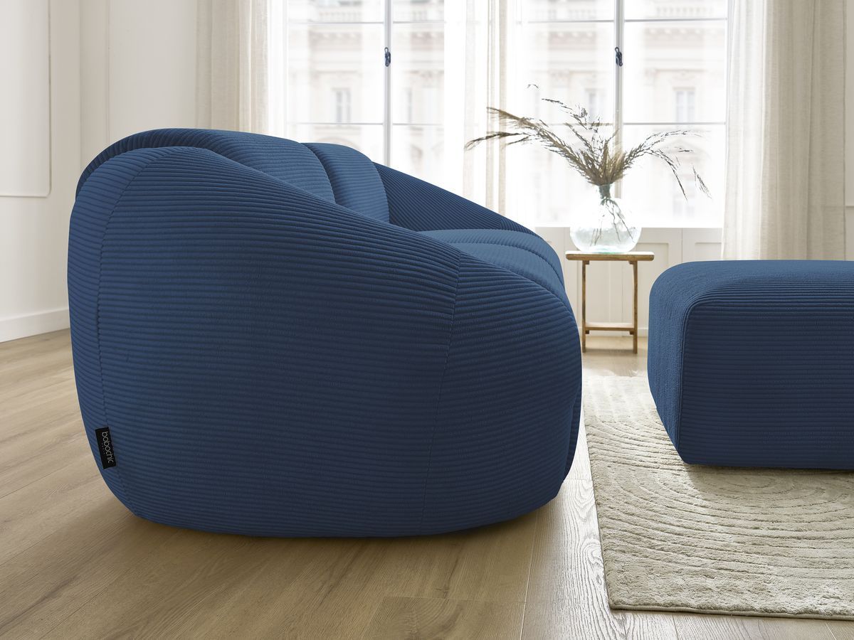 Bobochic Tina Sofa 4-Sitzer mit Pouf Cordsamt Dunkelblau