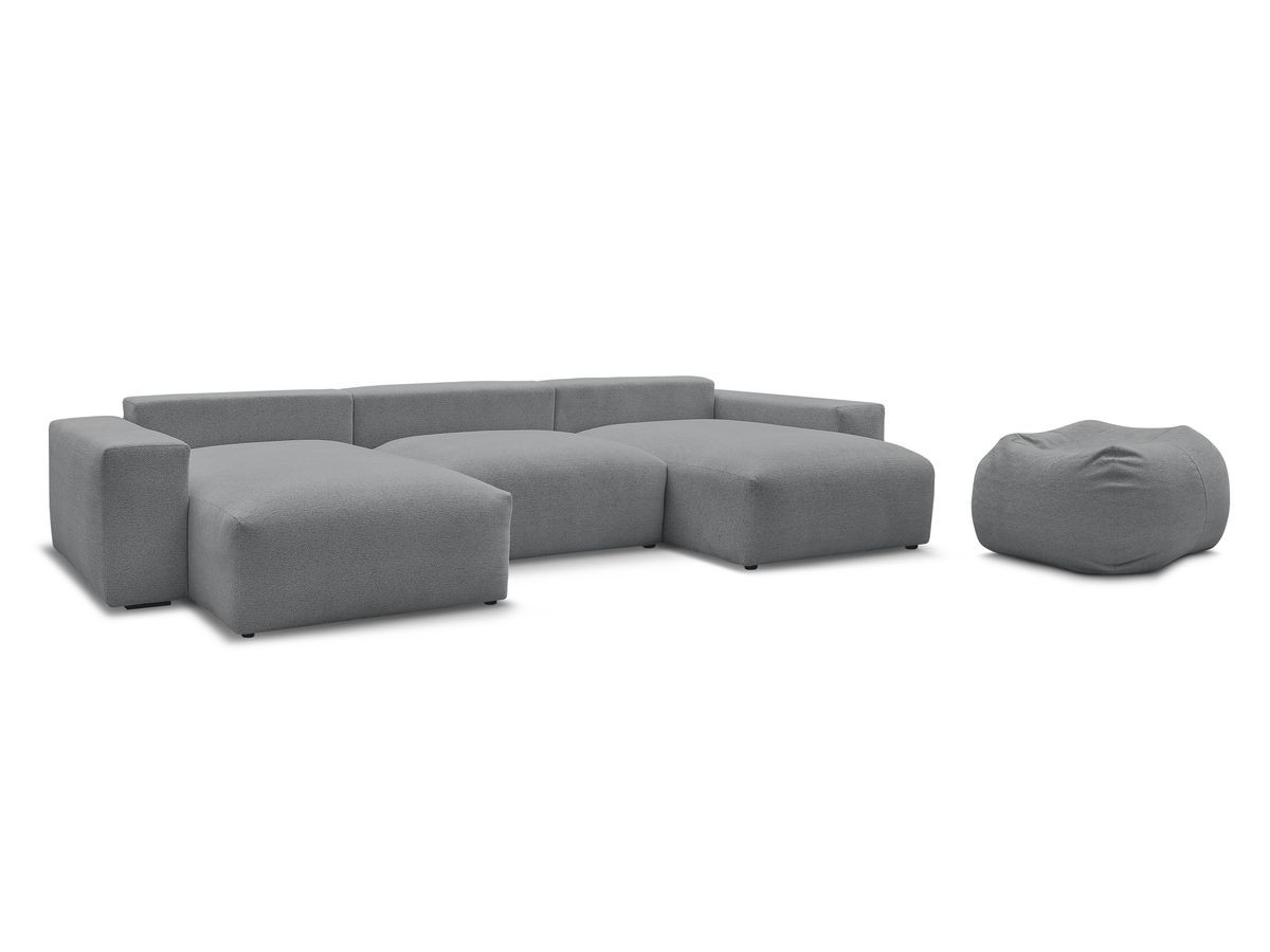 Bobochic Voltaire Wohnlandschaft mit Pouf 420 × 174 cm Melange-Stoff Dunkelgrau