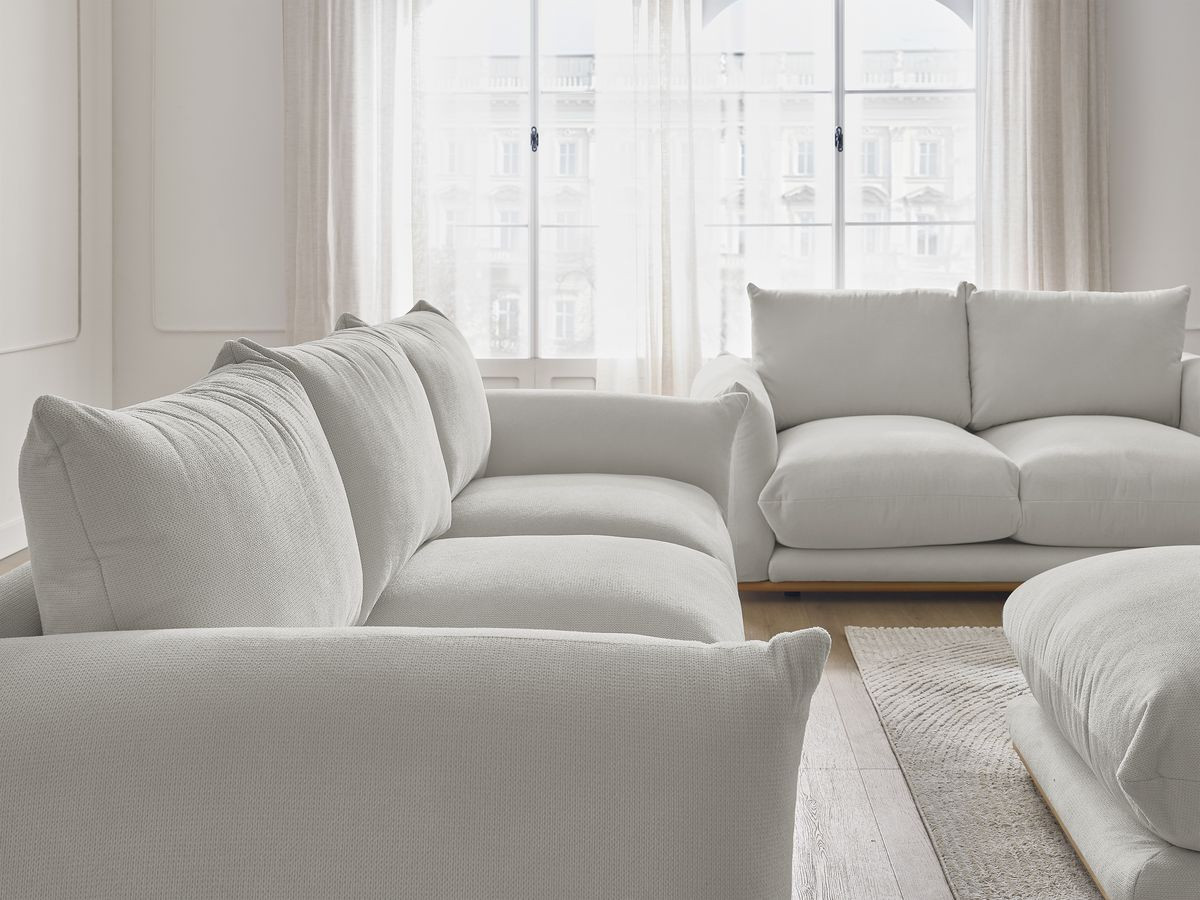 Bobochic Ernest Sofa 6-Sitzer mit Pouf Stoff Hellgrau