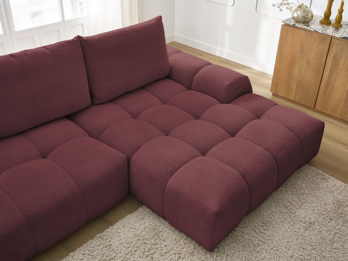 Bobochic Everest Ecksofa mit Schlaffunktion und Bettkasten 318 × 180 cm, 3 Kissen Melange-Stoff Rot Ecke rechts