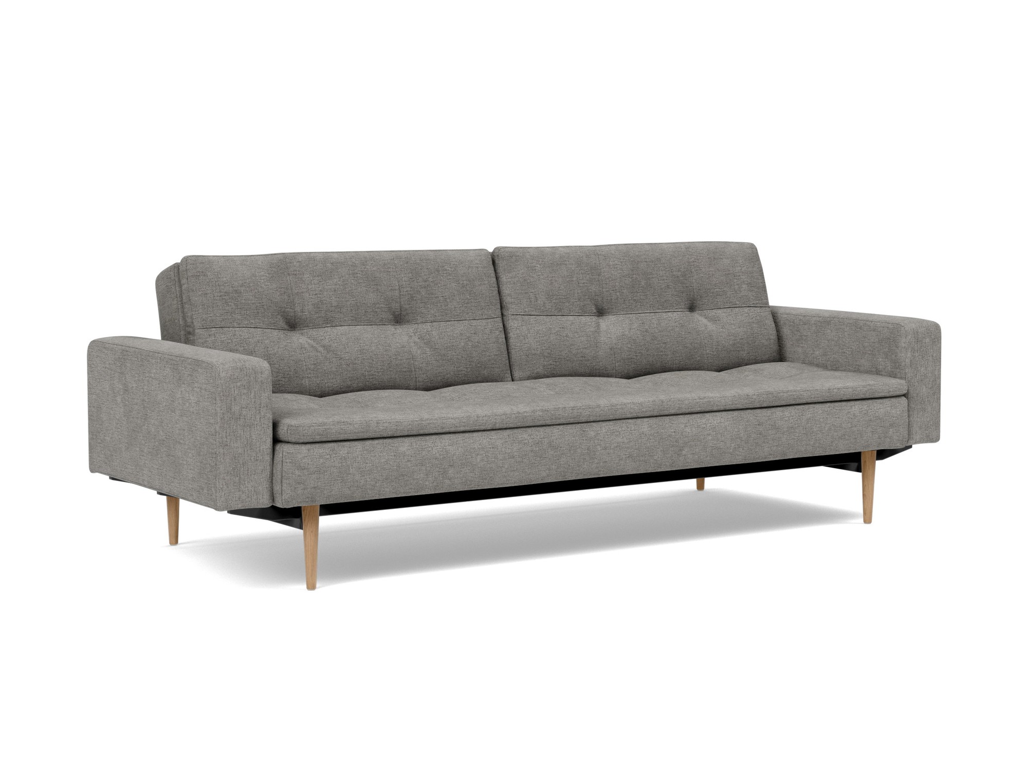 Schlafsofa Dublexo mit Armlehnen Flachgewebe Avella 282-Warm-Grey Beine Styletto Eiche hell