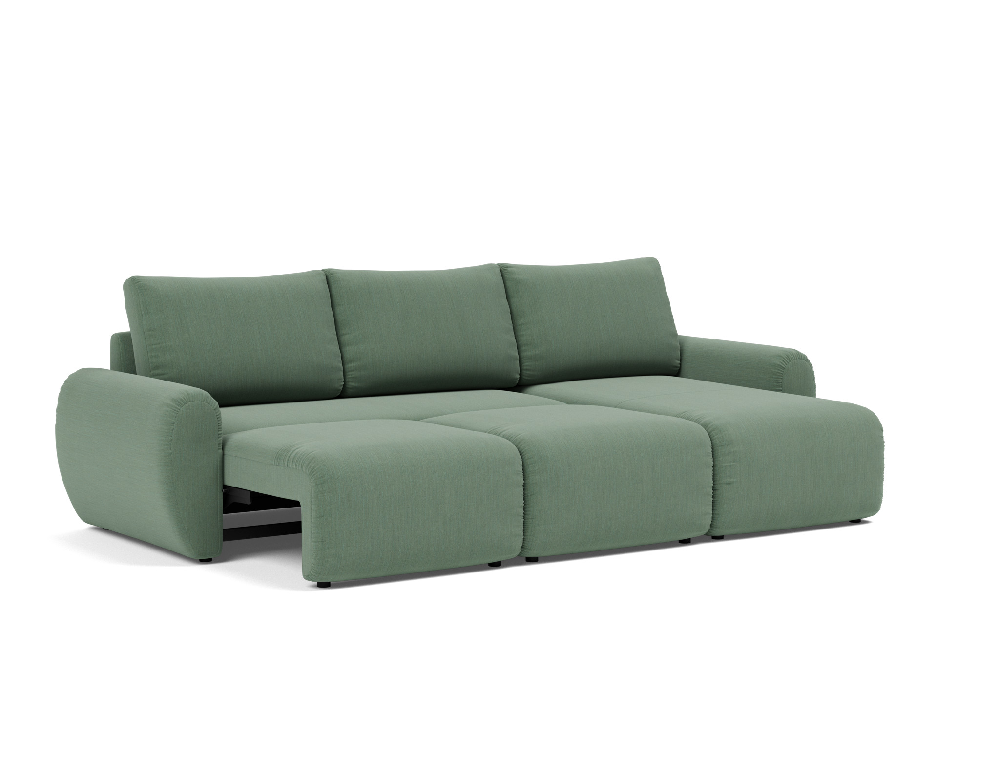 Schlafsofa Norum mit Chaiselongue und Curve-Armlehnen Flachgewebe Elegance 518-Green