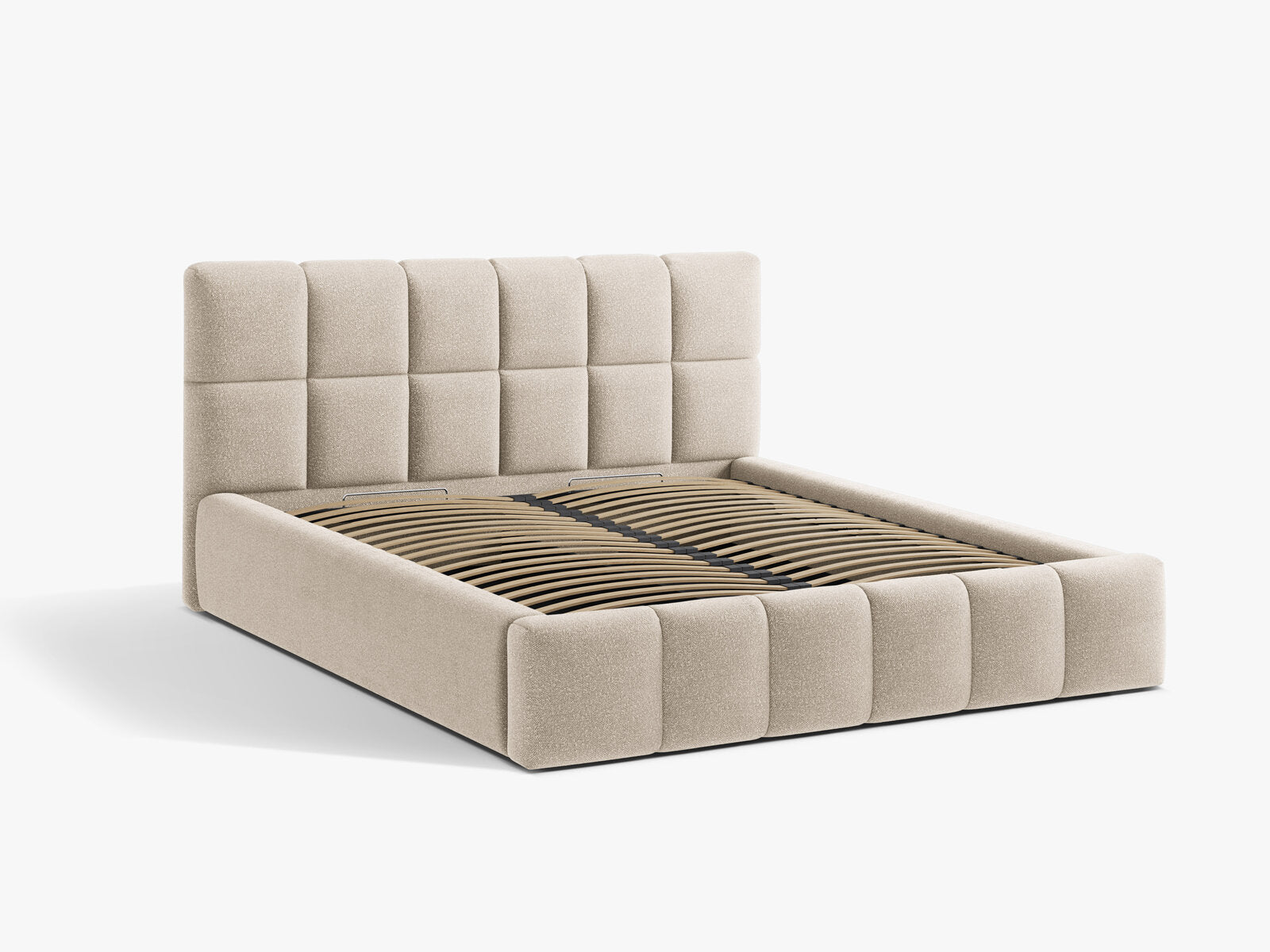 Micadoni Stauraumbett mit Kopfteil Bellis Boucle Baloo Beige