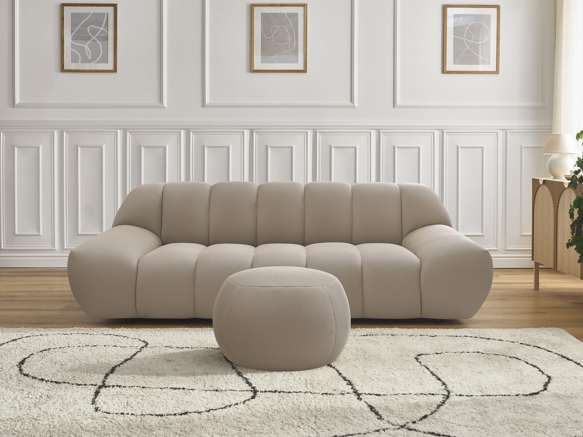 Bobochic Hayden Sofa 2-Sitzer mit Pouf 226 × 107 cm Mesh-Stoff Taupe