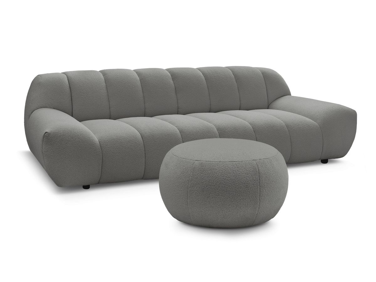 Bobochic Hayden Sofa 4-Sitzer mit Pouf Bouclé-Stoff Dunkelgrau