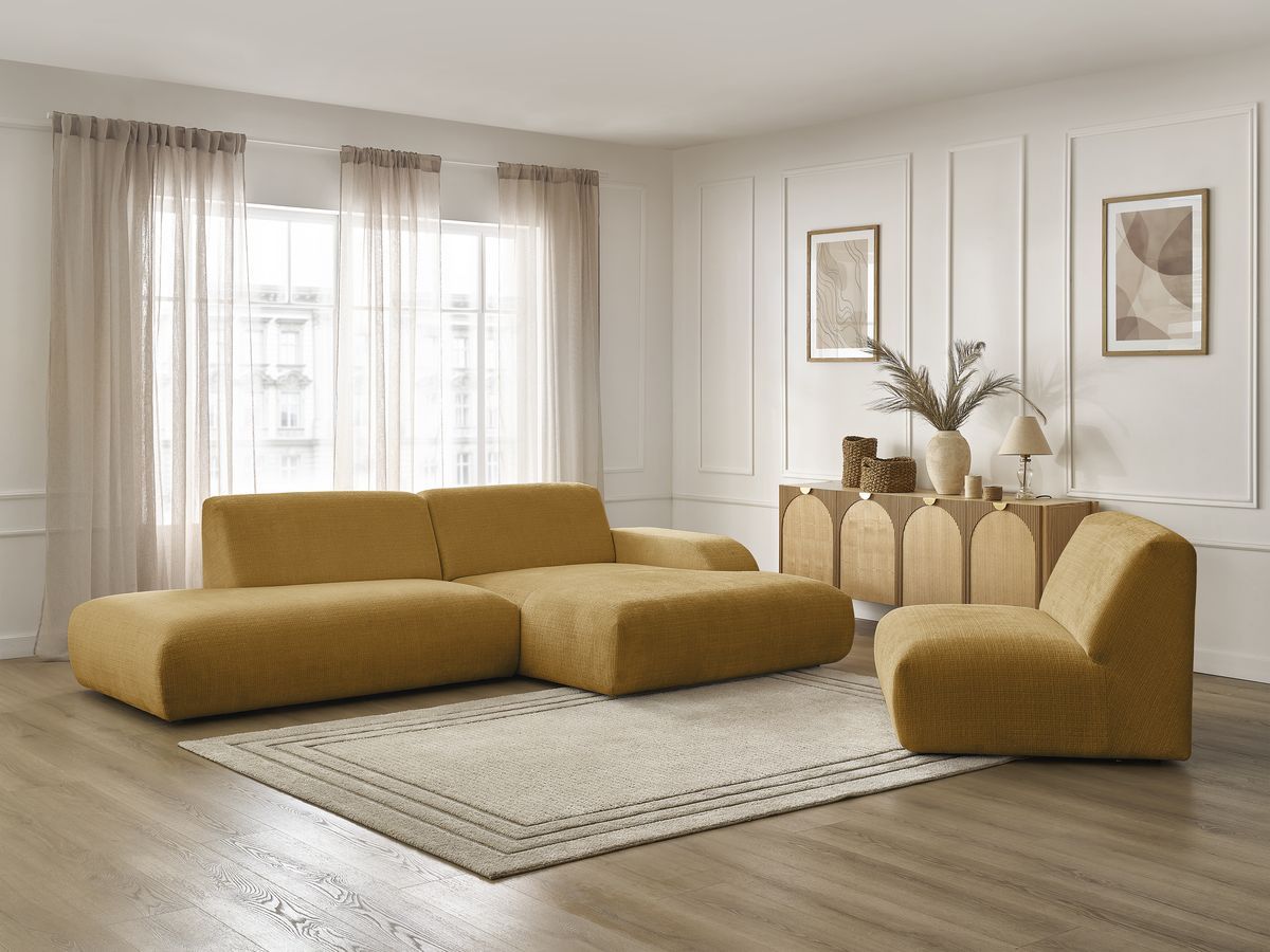 Bobochic Sirius Ecksofa 405 × 170 cm Strukturstoff Gelb Ecke rechts