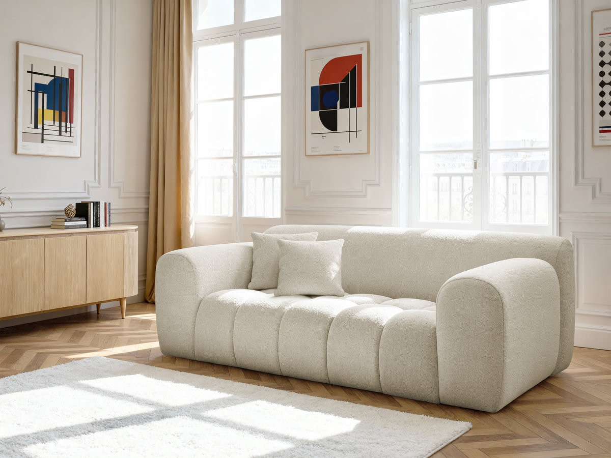 Bobochic Melisse Sofa 2-Sitzer Melange-Stoff Weiß