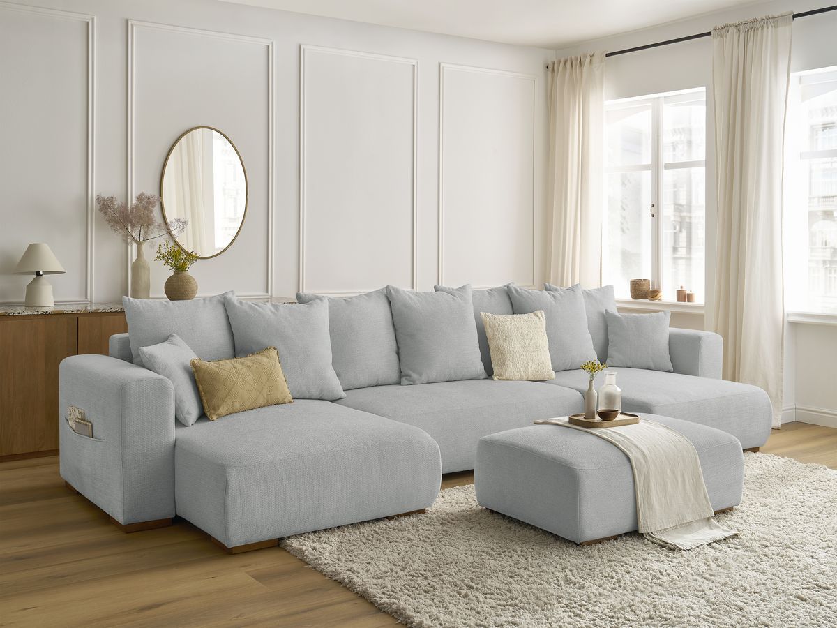 Bobochic Sidonie Wohnlandschaft mit Pouf Melange-Stoff Hellgrau