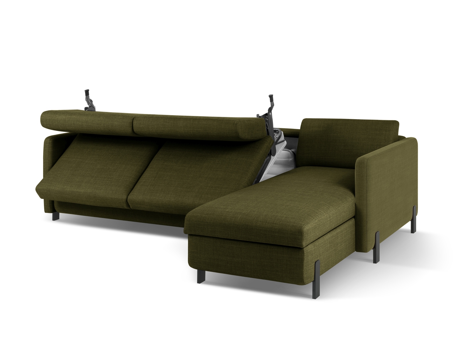 Micadoni Schlaf-Ecksofa Gloria 5-Sitzer Rechts Strukturierter Stoff Grün 205x160