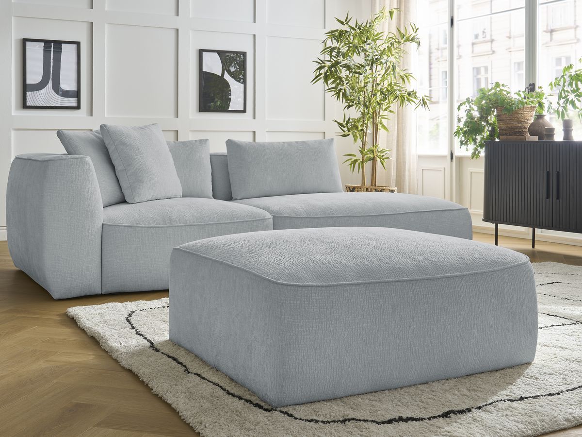 Bobochic Leopold Sofa 4-Sitzer mit Pouf Strukturstoff Hellgrau Armlehne links