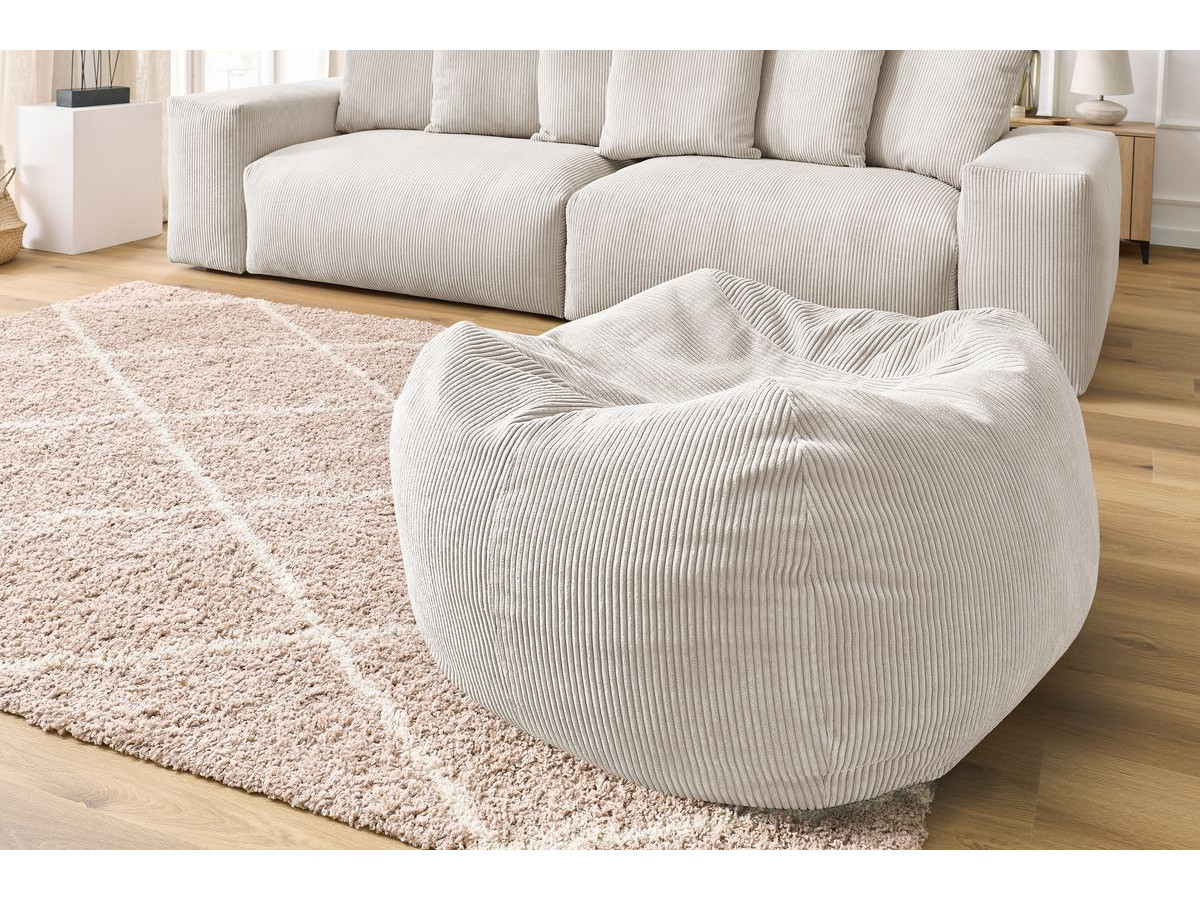 Bobochic Voltaire Sofa 5-Sitzer mit Pouf Cordsamt Beige