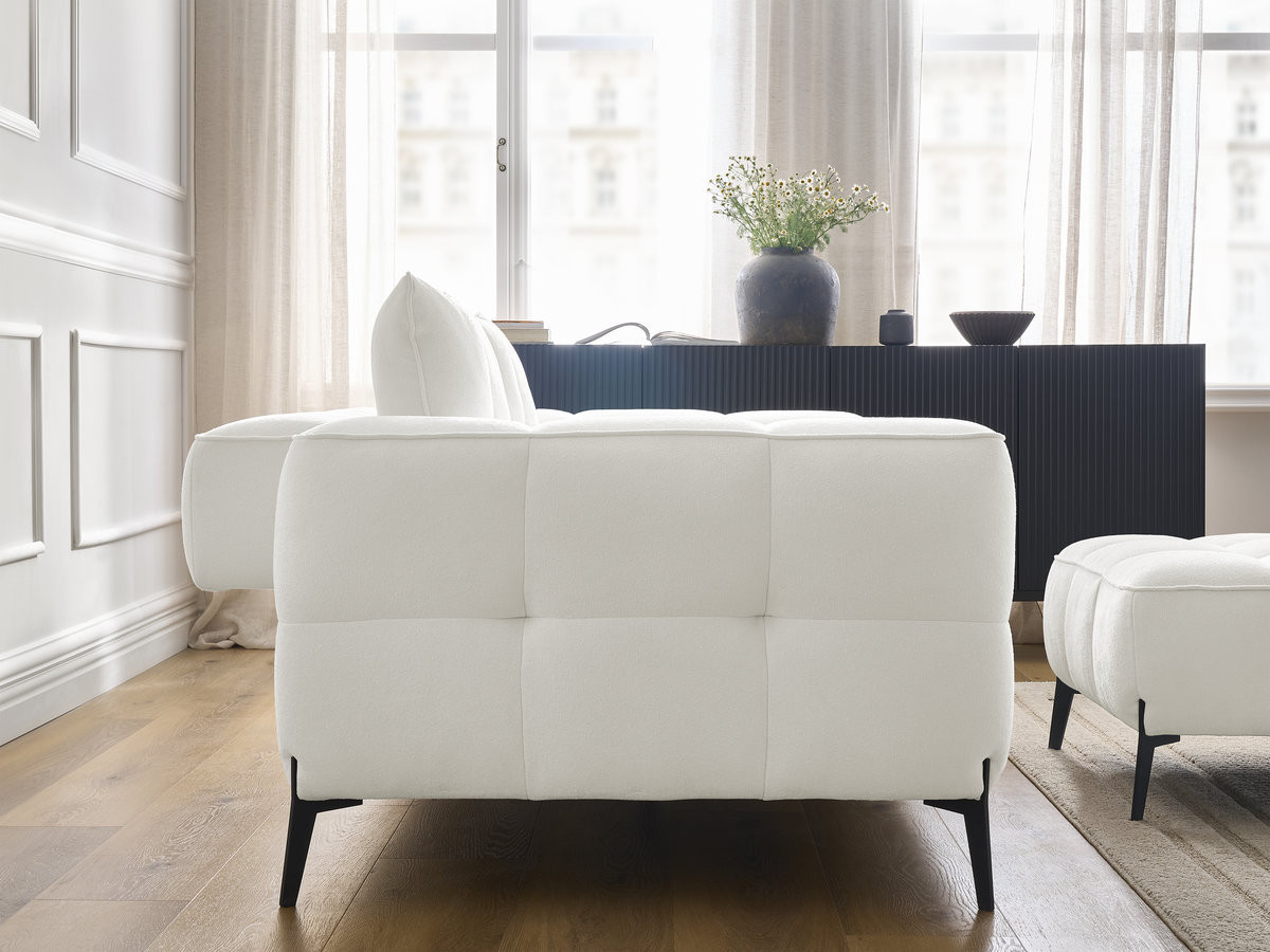 Bobochic Anis Sofa 3-Sitzer mit Pouf Strukturstoff Weiß