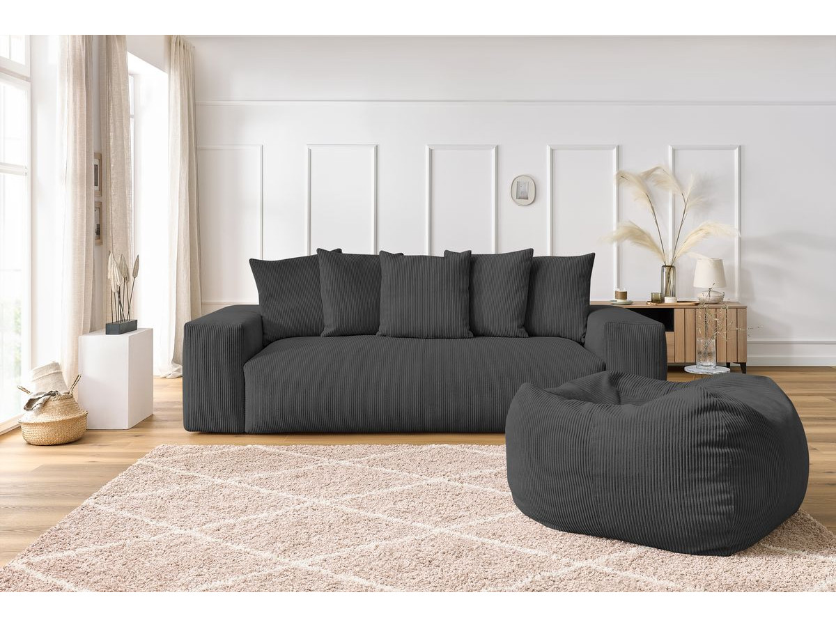 Bobochic Voltaire Sofa 4-Sitzer mit Pouf 280 × 124 cm Cordsamt Dunkelgrau