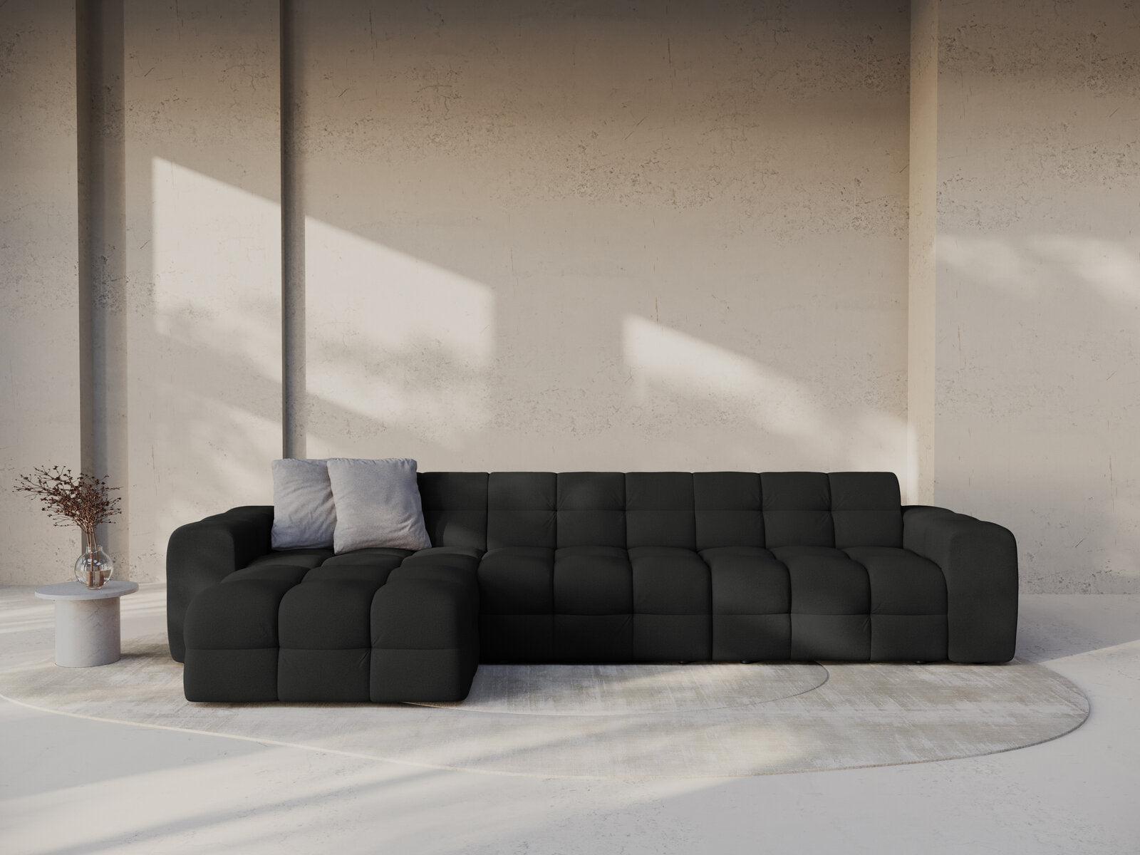 Micadoni Ecksofa Kendal 5-Sitzer Links Strukturierter Stoff Schwarz