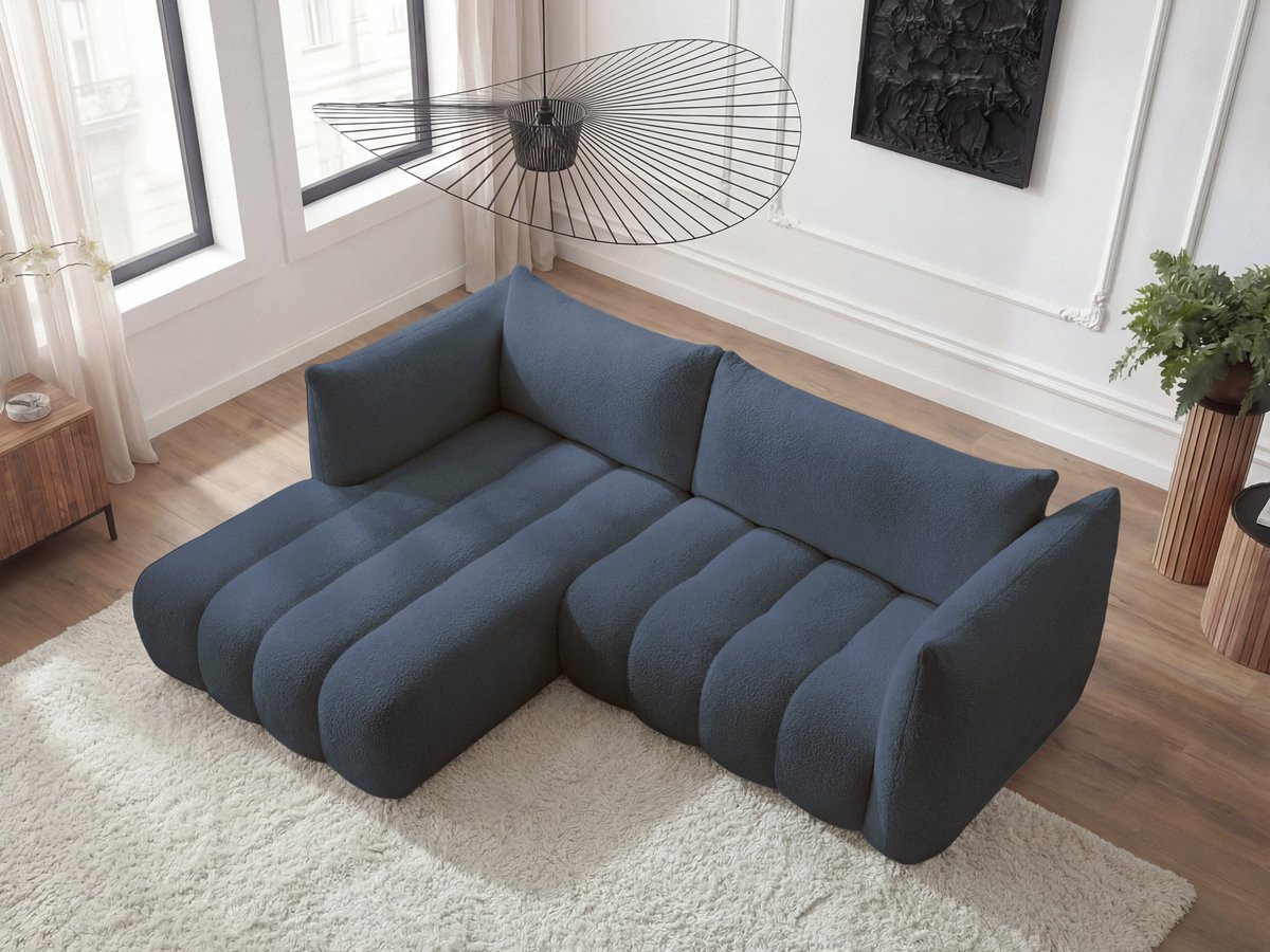 Bobochic Azra Ecksofa 262 × 178 cm Bouclé-Stoff Dunkelblau Ecke links