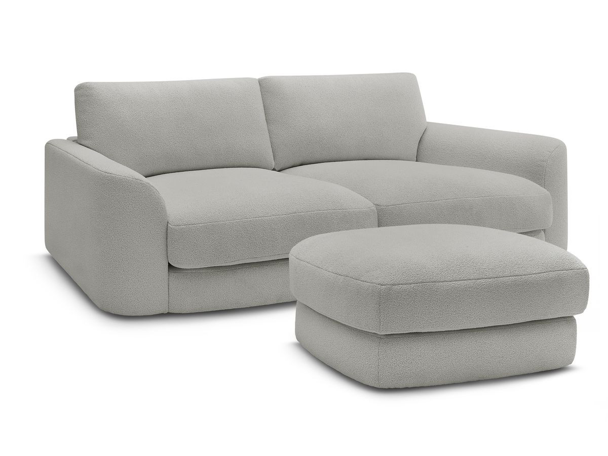 Bobochic Leonore Sofa 3-Sitzer mit Pouf Bouclé-Stoff Hellgrau