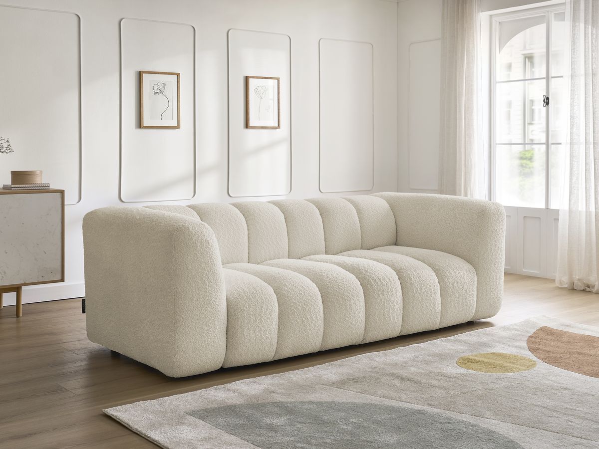 Bobochic Talia Sofa 3-Sitzer Bouclé-Stoff Beige