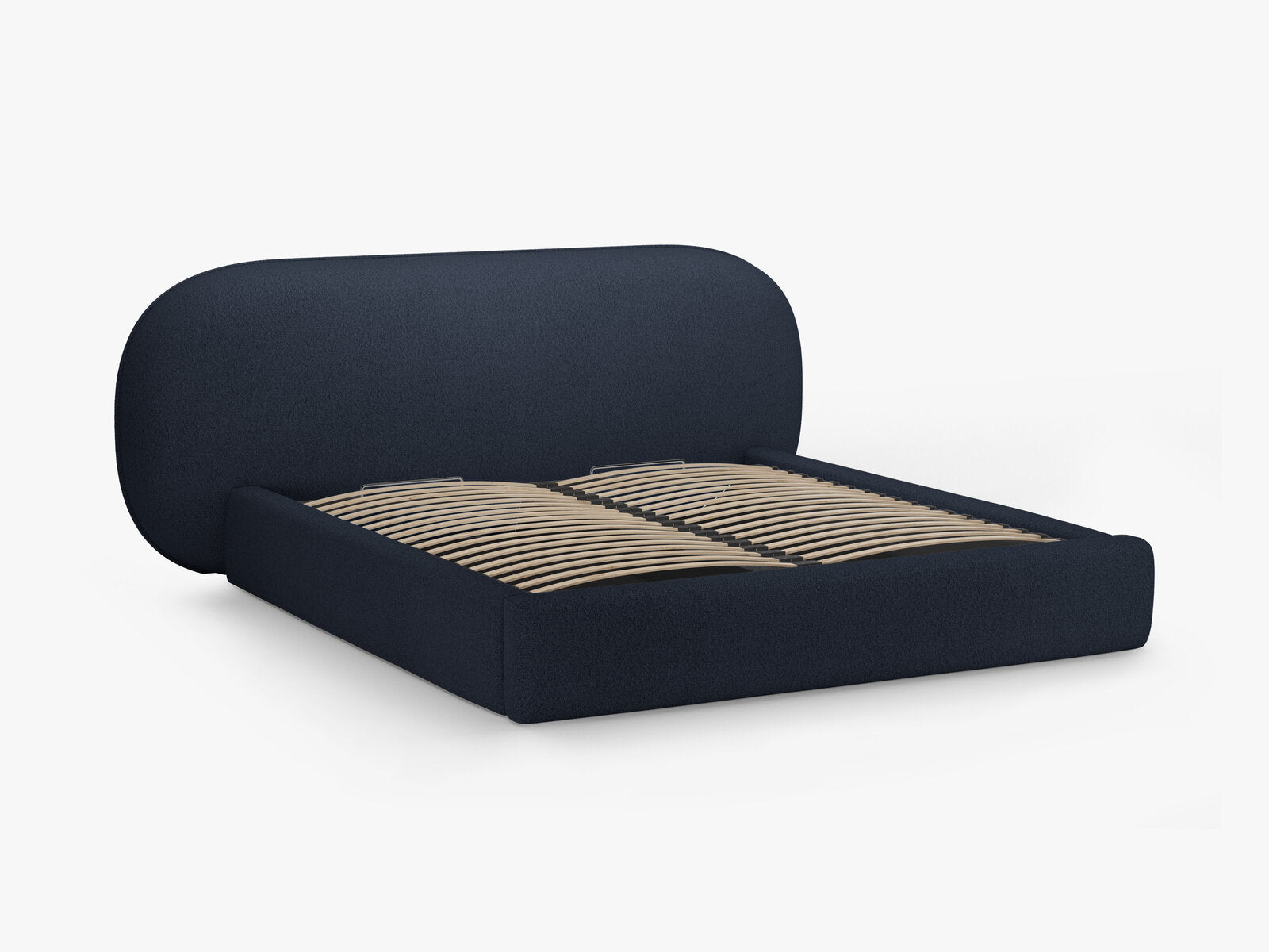 Micadoni Stauraumbett mit Kopfteil Ovalo Boucle Baloo Dunkelblau 140x200
