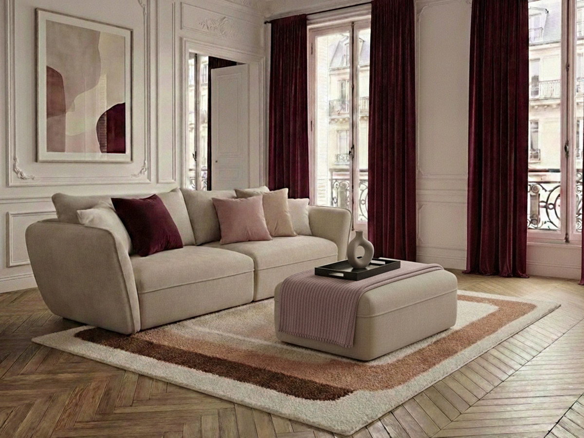 Bobochic Luigi Sofa 3-Sitzer mit Pouf Strukturstoff Beige