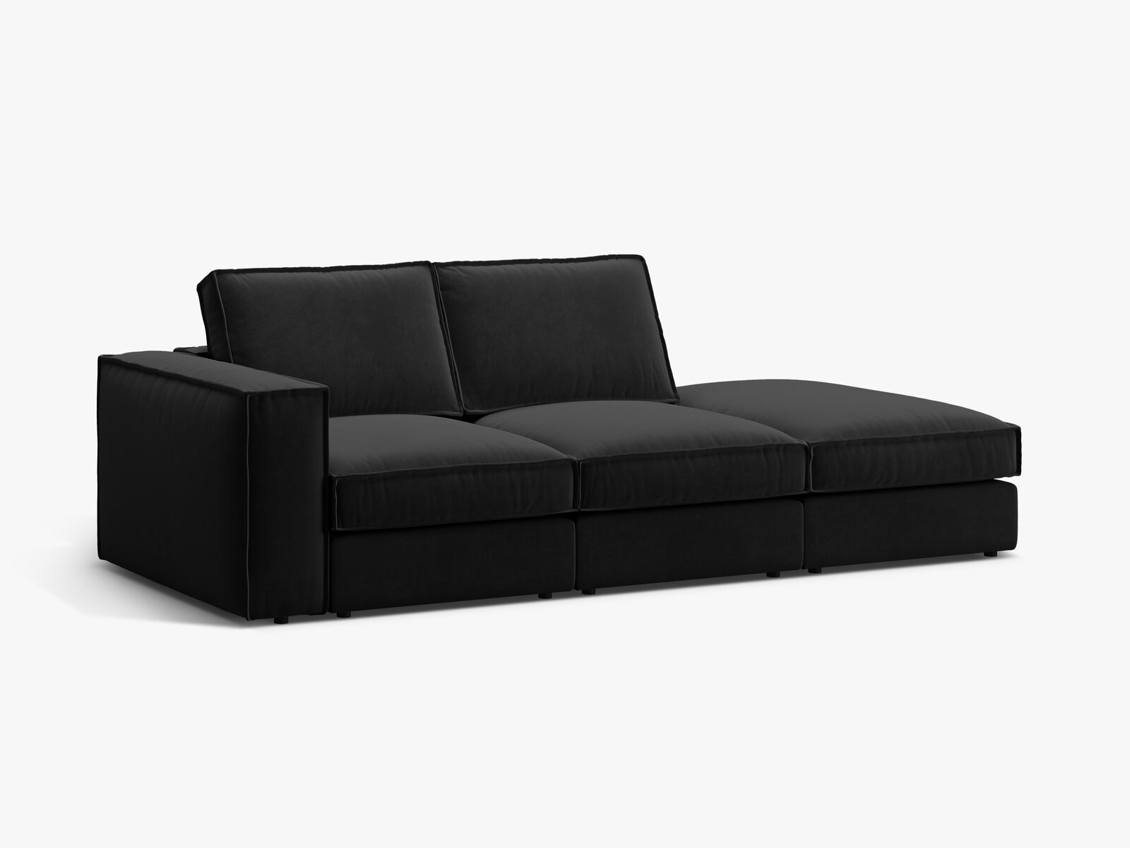 Micadoni modulares offenes Sofa Pola 3-Sitzer Rechts Samt Salvador Schwarz