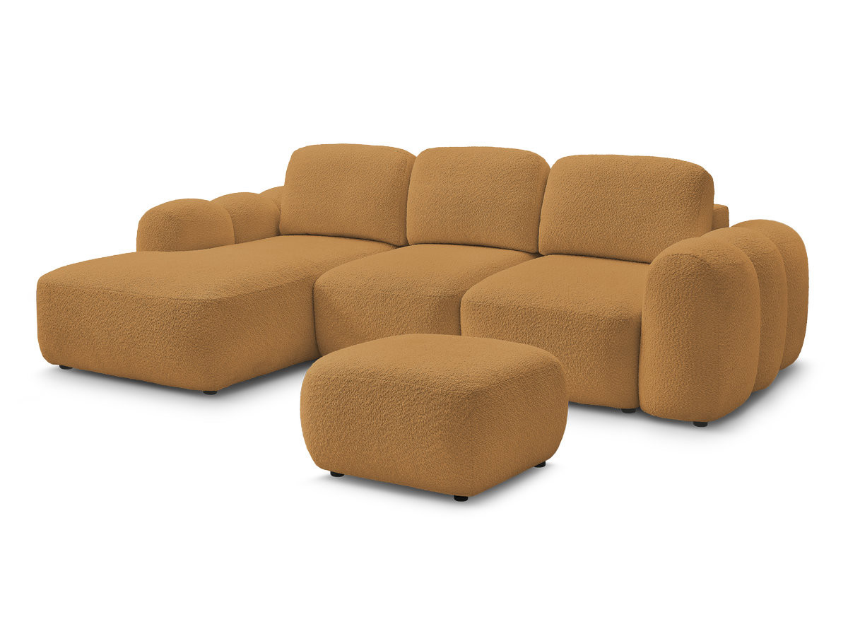 Bobochic Montaigne Ecksofa mit Schlaffunktion und Bettkasten und Pouf 276 × 164 cm Bouclé-Stoff Gelb Ecke links