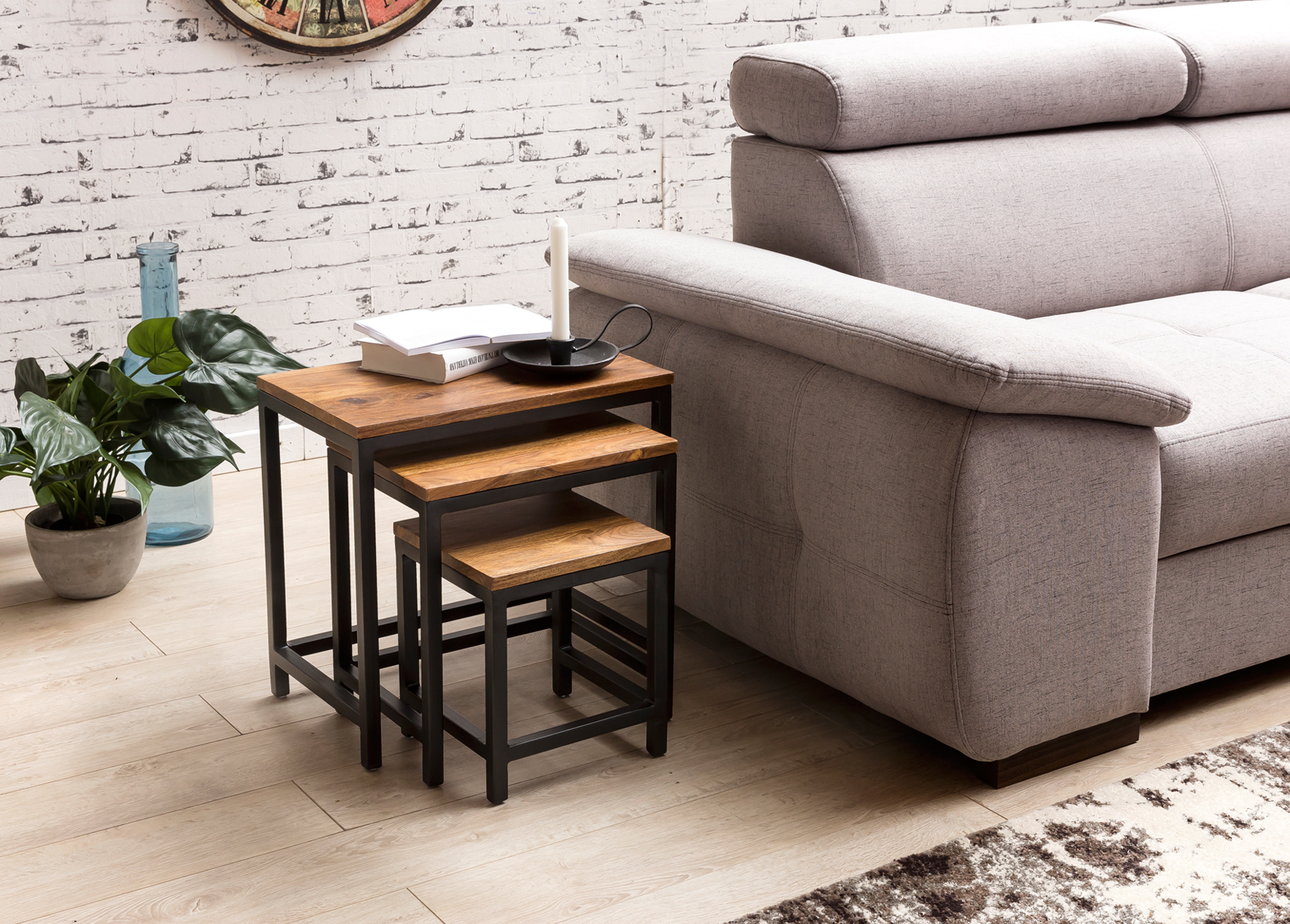 Satztisch 3er-Set Alden Massivholz Dunkelbraun 45 × 30 × 45 cm