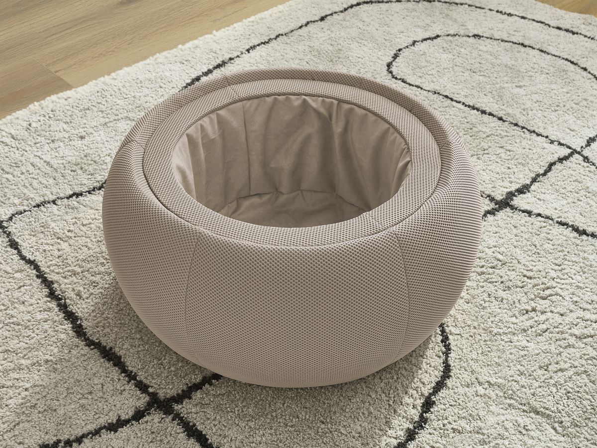Bobochic Hayden Pouf mit Tablett, rund Mesh-Stoff Taupe, 77 cm