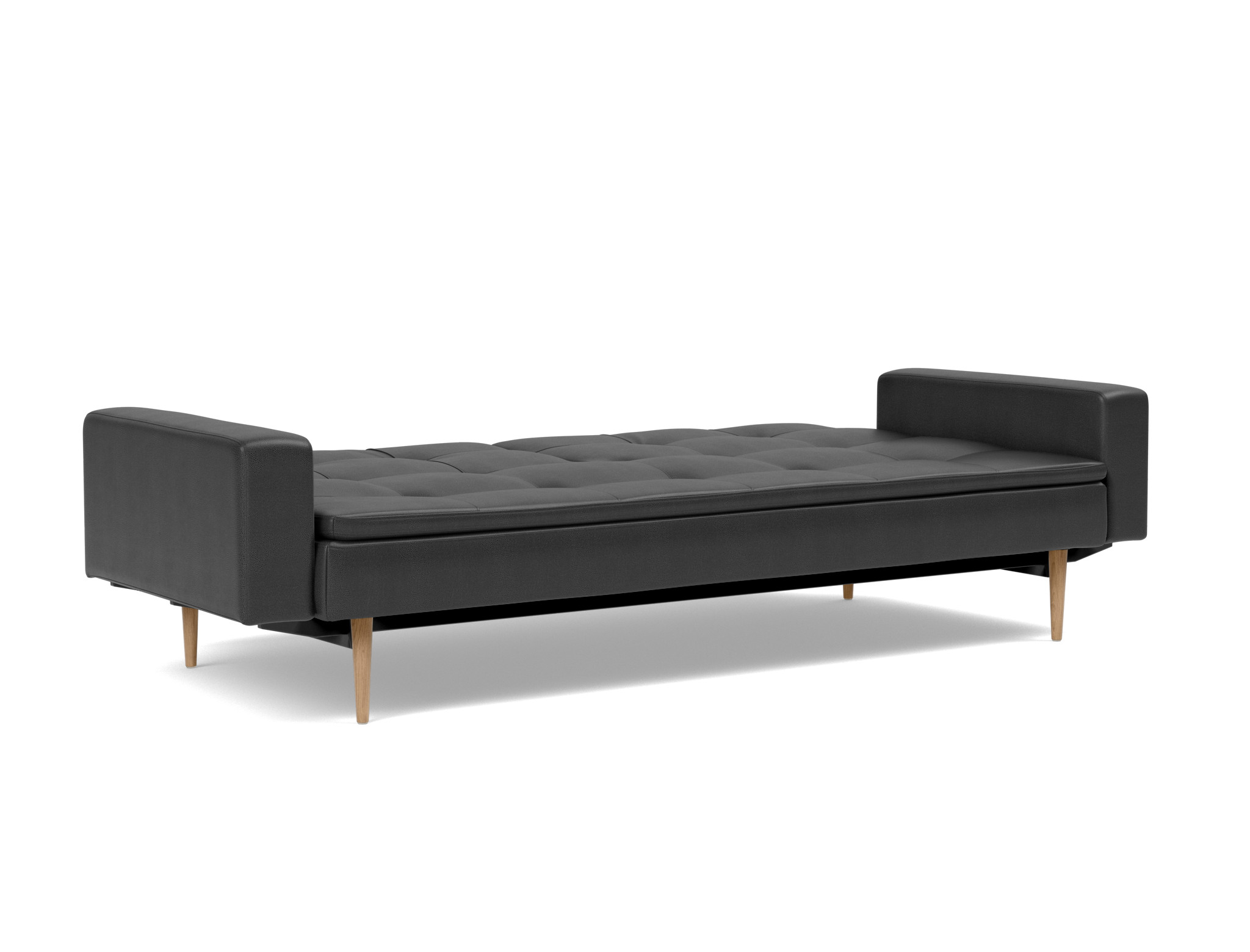 Schlafsofa Dublexo mit Armlehnen Lederoptik Faunal 550-Black Beine Styletto Eiche hell