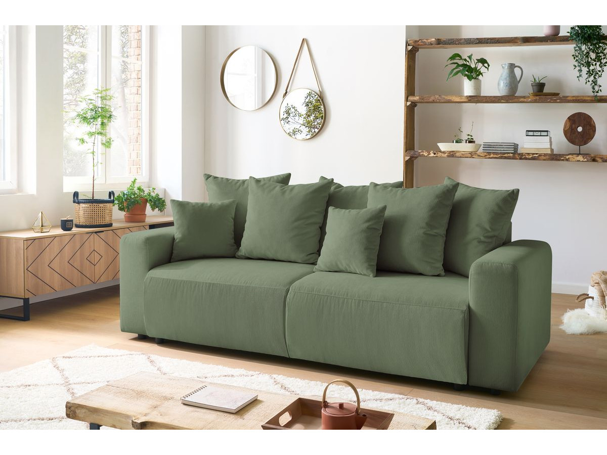 Bobochic Envy Schlafsofa 3-Sitzer mit Bettkasten Cordsamt Grün