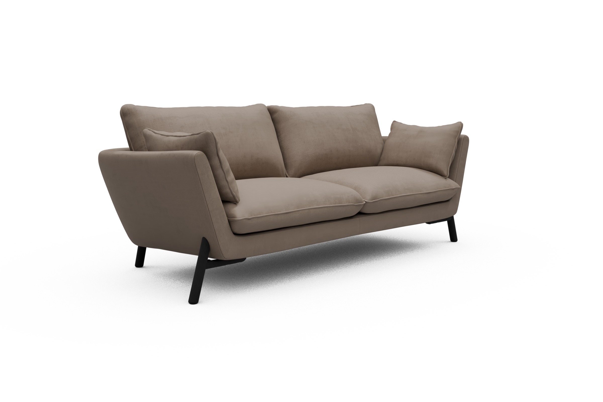 Sofa Emil 3-Sitzer Beinfarbe Eiche Schwarz Cordufine-Beige