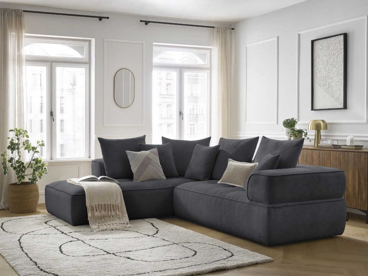 Bobochic Whesley Ecksofa Stoff Dunkelgrau Ecke links