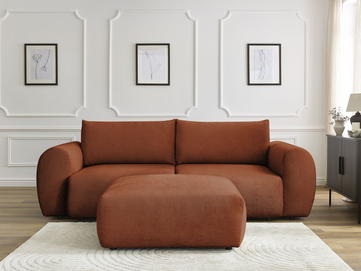 Bobochic Lucien Schlafsofa 4-Sitzer mit Bettkasten und Pouf Stoff Orange