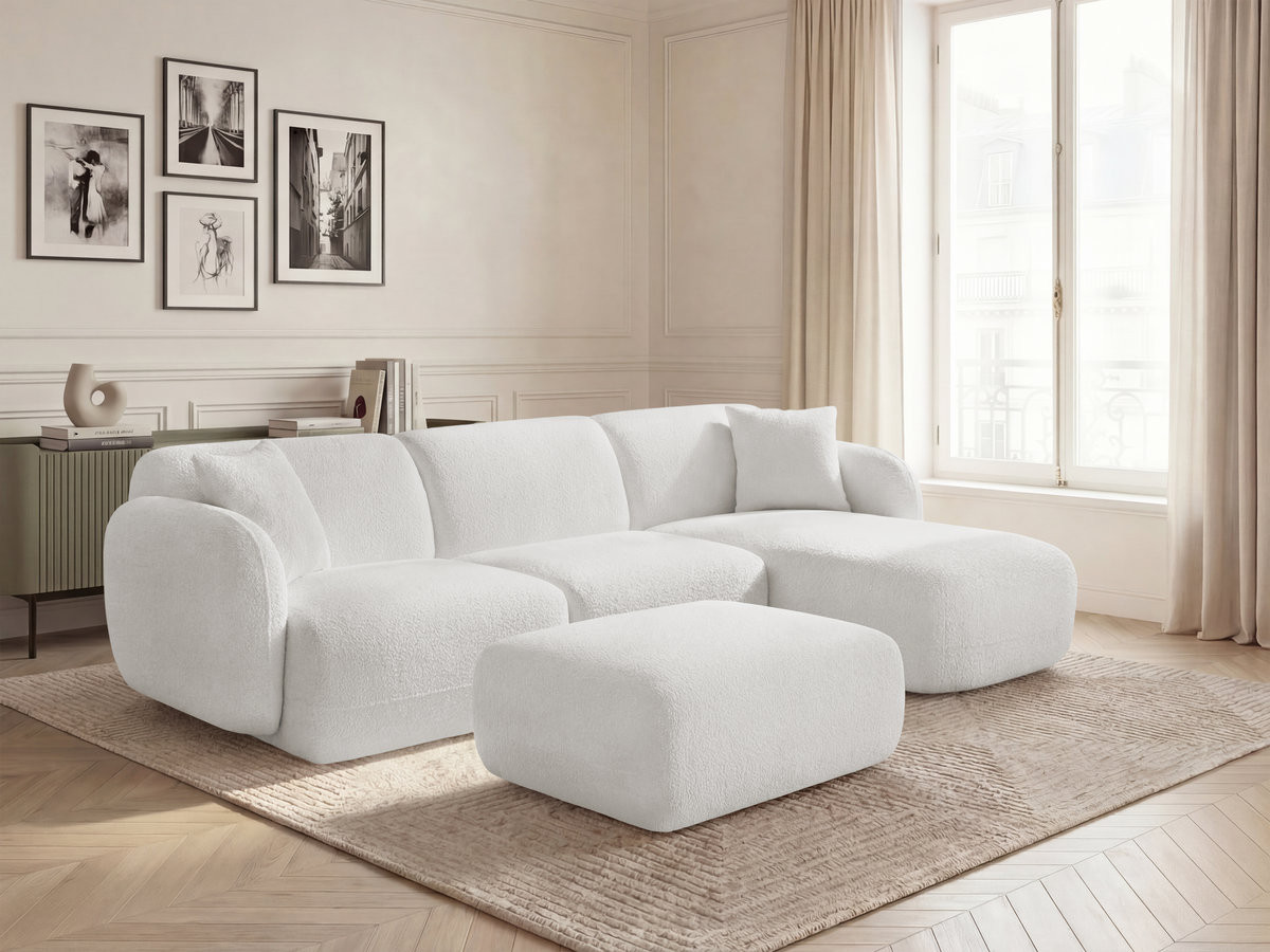 Bobochic Anda Ecksofa mit Pouf 292 × 163 cm Chenille Weiß Ecke rechts