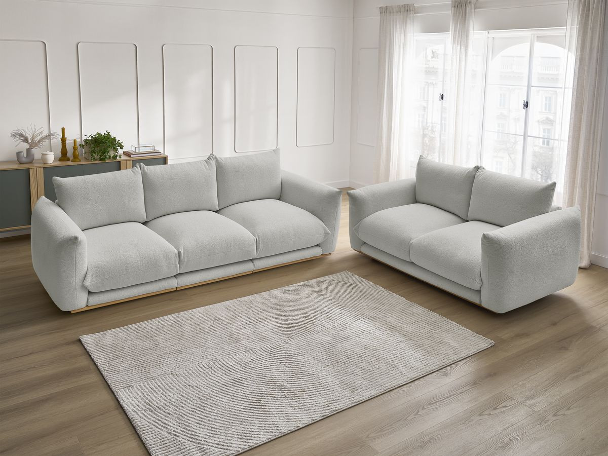 Bobochic Ernest Sofa 5-Sitzer Bouclé-Stoff Hellgrau