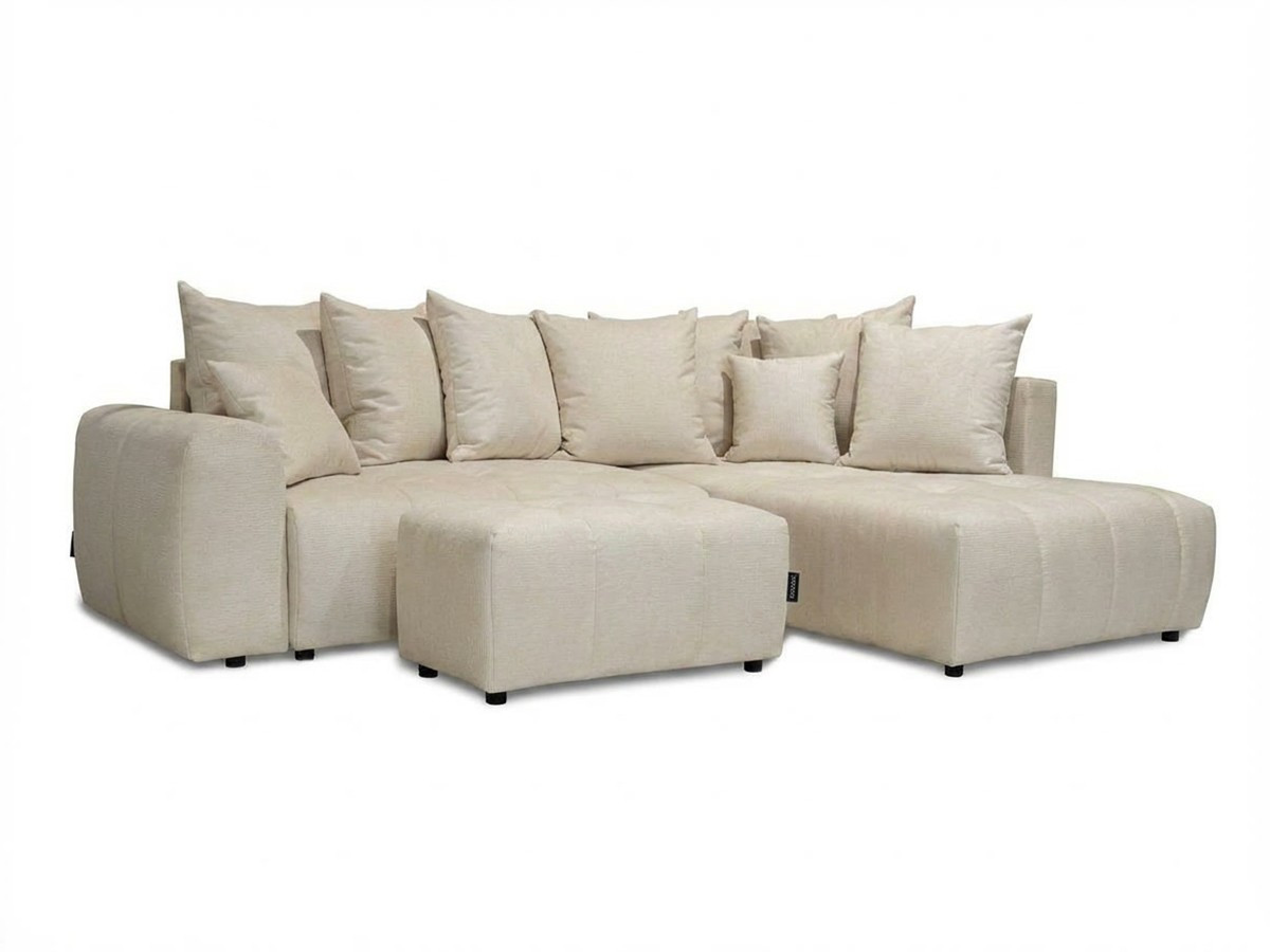 Bobochic Roxelane Ecksofa mit Schlaffunktion und Bettkasten und Pouf Melange-Stoff Beige Ecke rechts