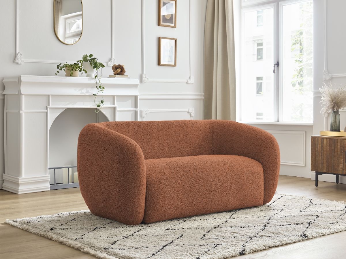Bobochic Celine Sofa 2-Sitzer Bouclé-Stoff Orange