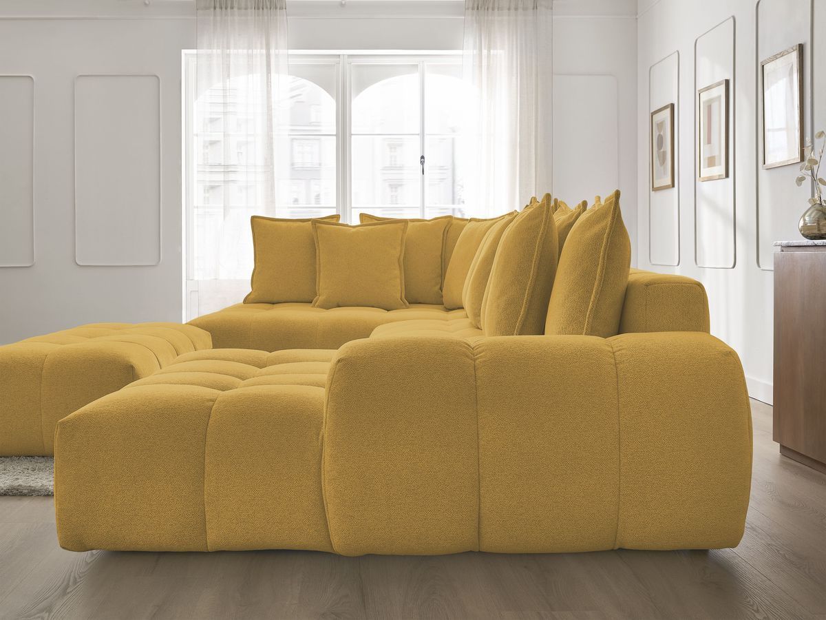 Bobochic Everest Wohnlandschaft mit Pouf, 14 Kissen Melange-Stoff Gelb Ecke rechts