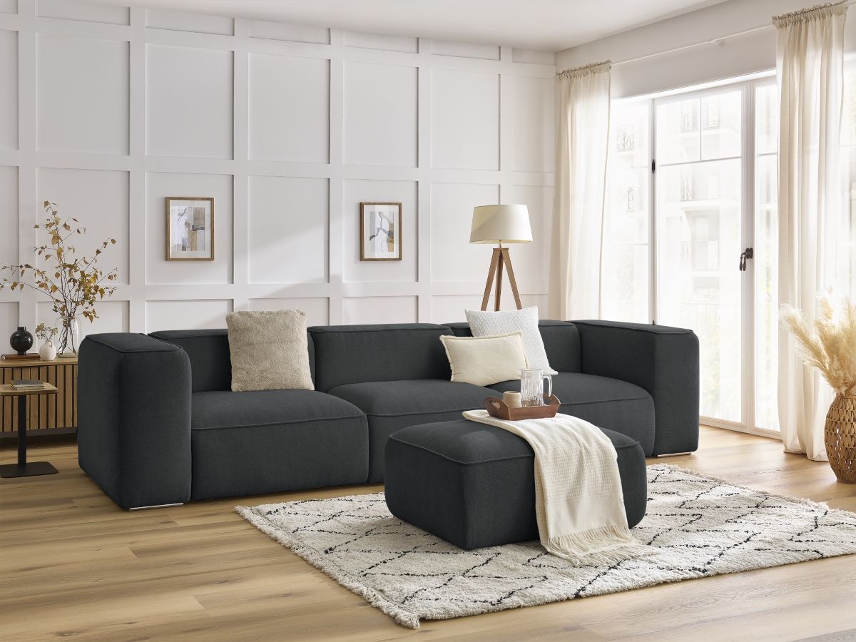 Bobochic Zephyr Sofa 4-Sitzer mit Pouf Strukturstoff Dunkelgrau