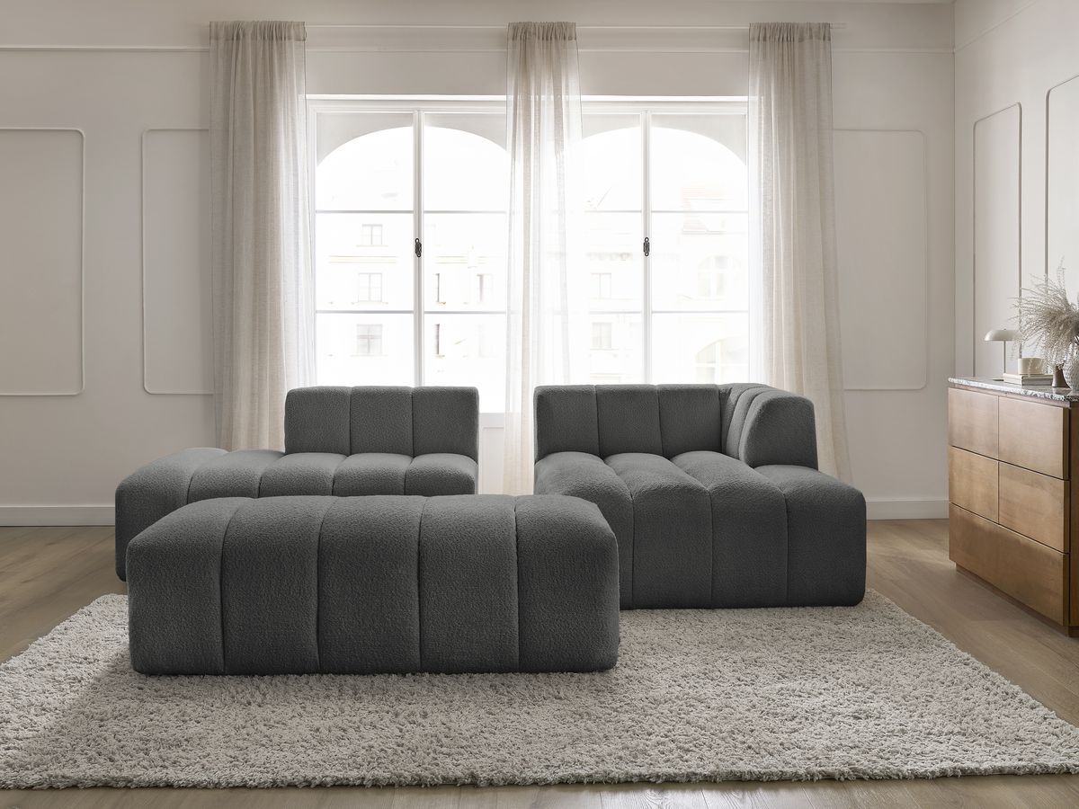 Bobochic Annecy Ecksofa mit Pouf Bouclé-Stoff Dunkelgrau Ecke rechts
